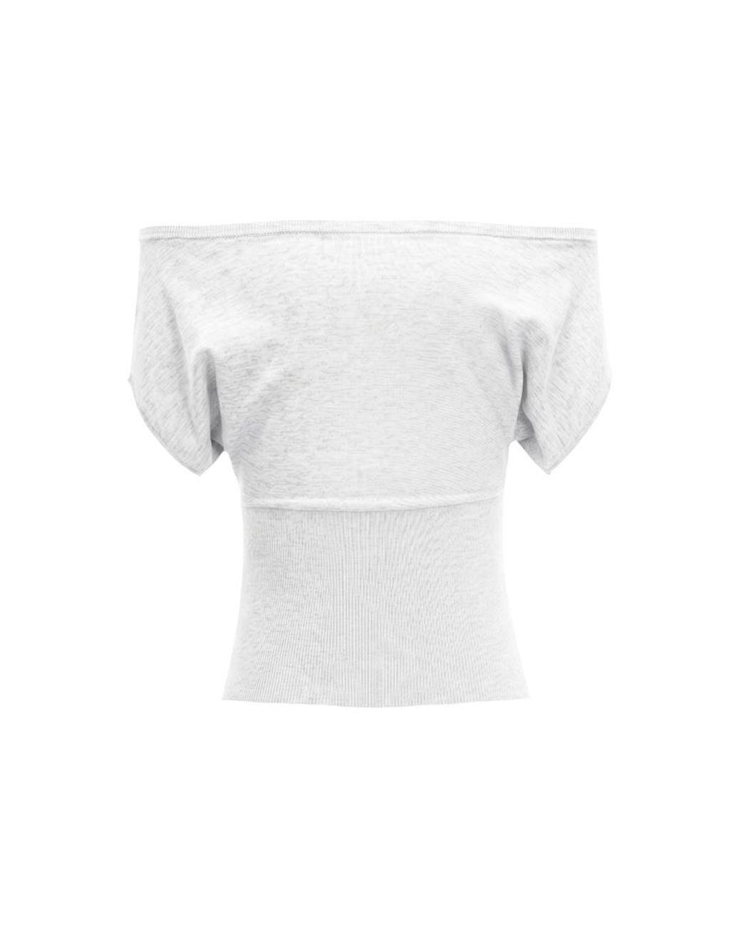 Garage White Off Shoulder Short Sleeve Cinch Waist Top