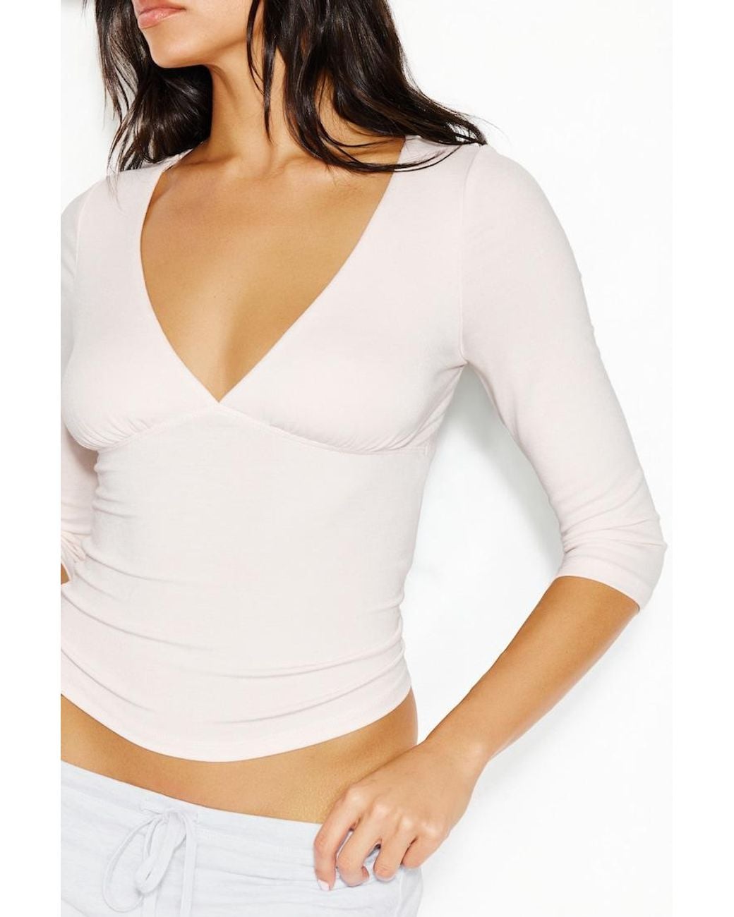 Garage White Plunge 3/4 Sleeve Top