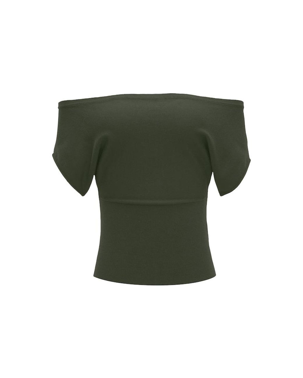 Garage Green Off Shoulder Short Sleeve Cinch Waist Top