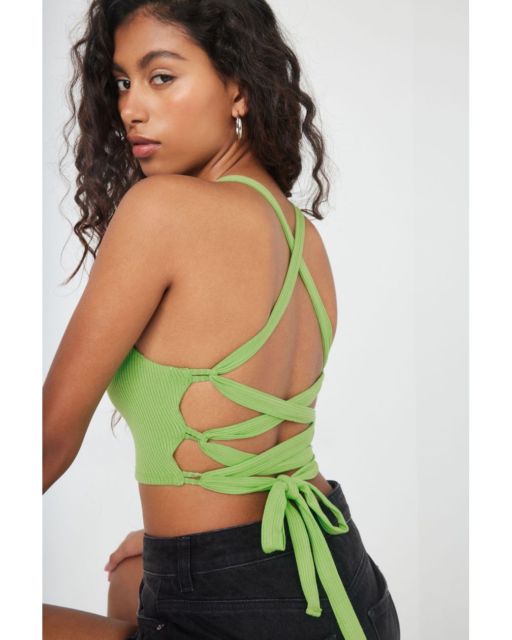 Garage Tia Lace Up Top in Green | Lyst