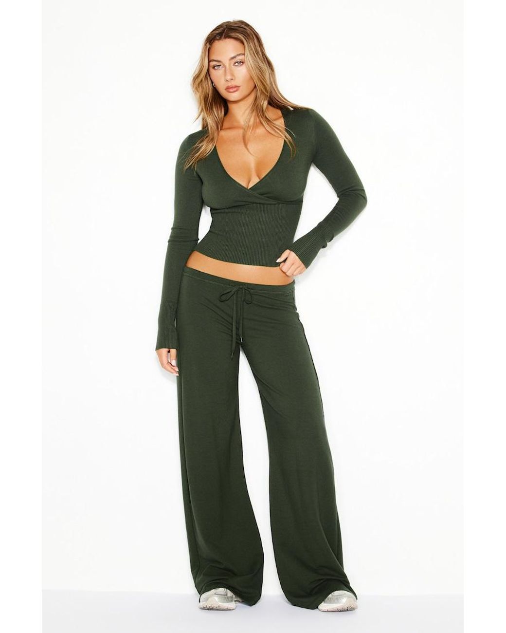Garage Green Stretchterry Wide Leg Pants