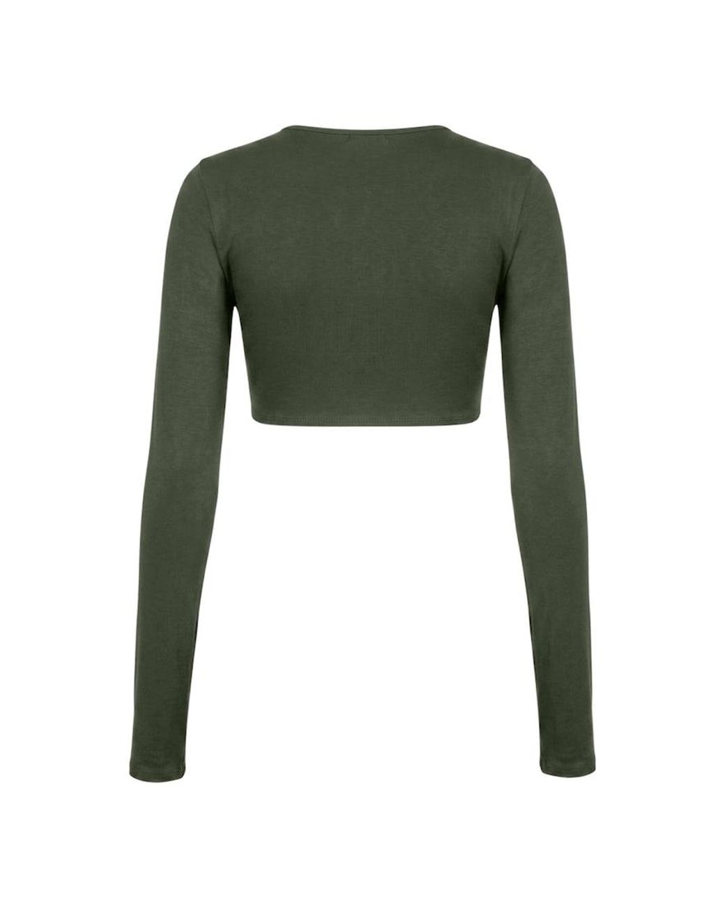 Garage Green Sleek Tie Front Micro Long Sleeve Top
