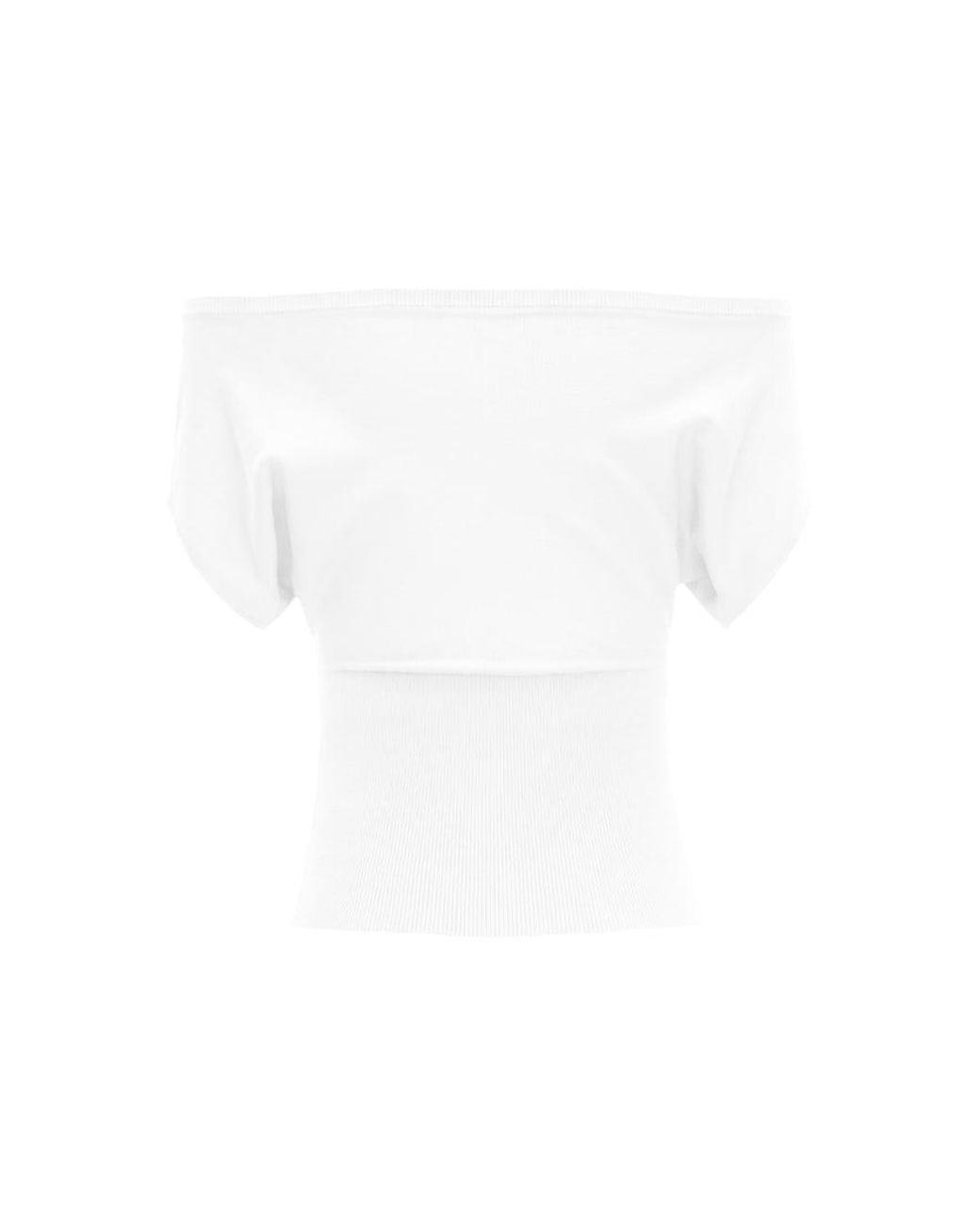 Garage White Off Shoulder Short Sleeve Cinch Waist Top
