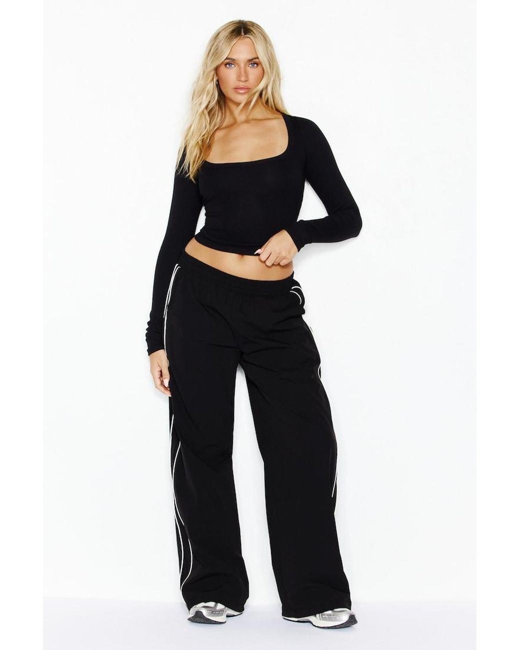 Garage Black Snatchrib Scoop Neck Longsleeve Top