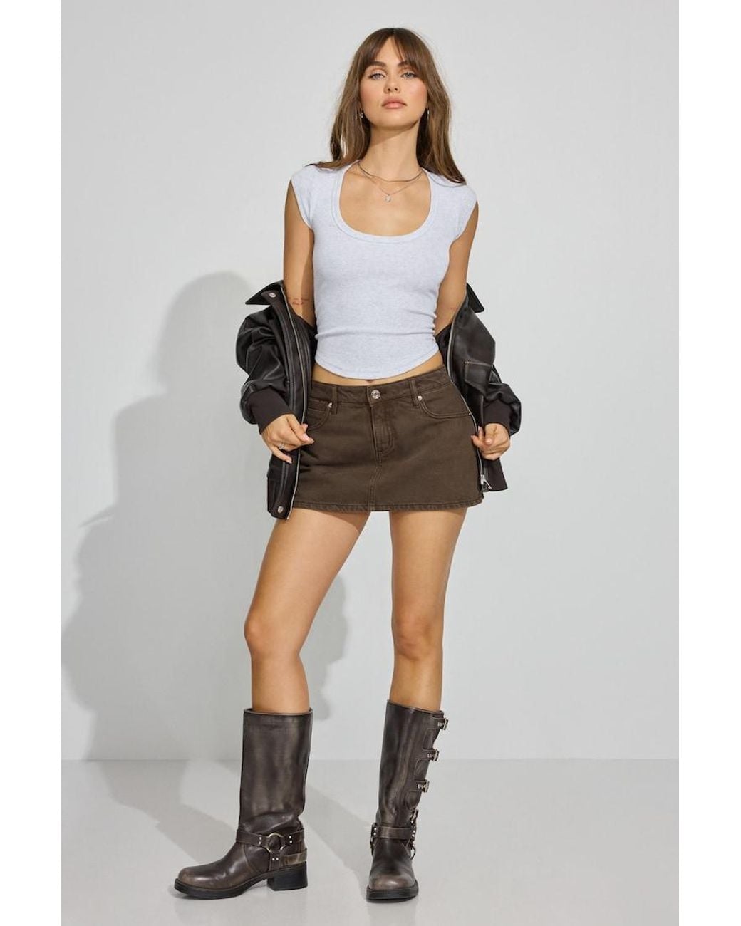 Garage Brown Twill Micro Skort