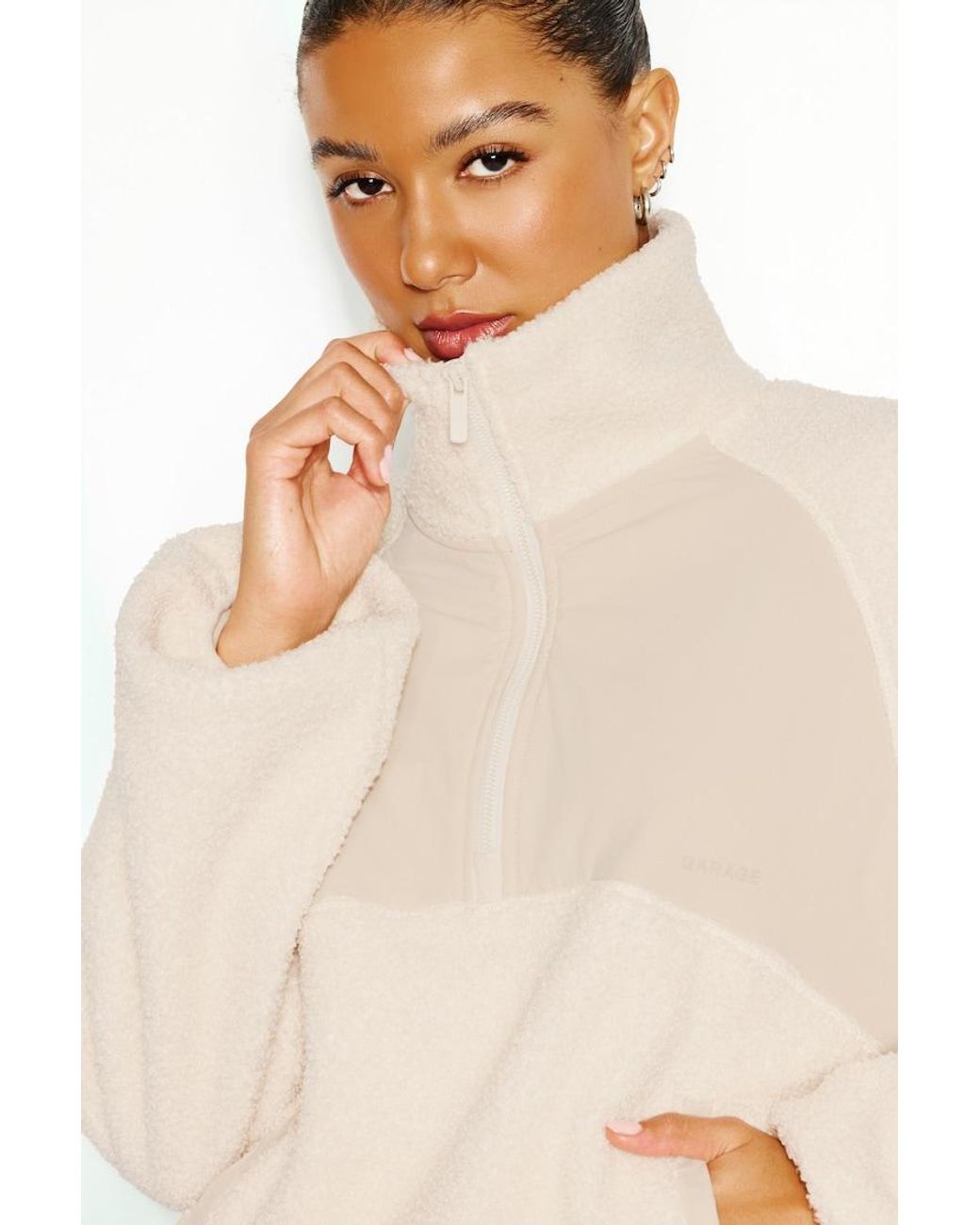 Garage Natural Sherpa Mixed Media Half Zip Jacket
