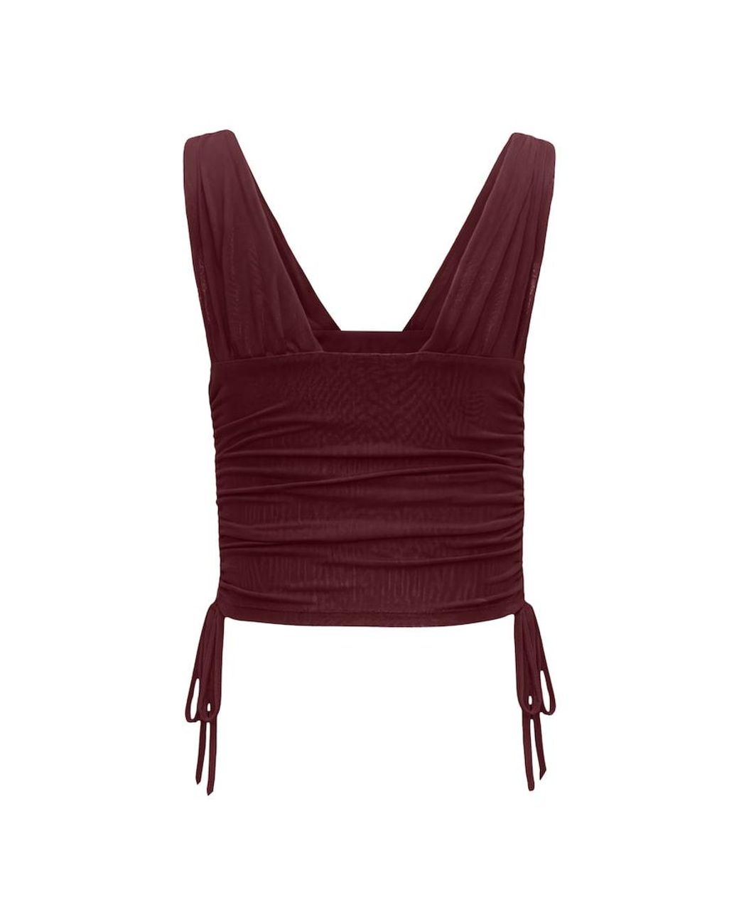 Garage Red Plunge Ruched Tie Mesh Top