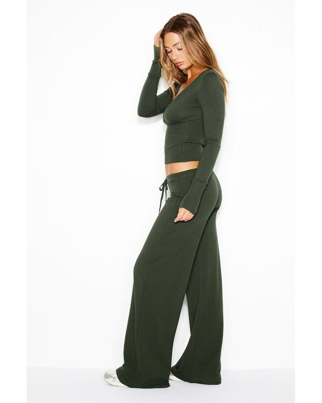 Garage Green Stretchterry Wide Leg Pants