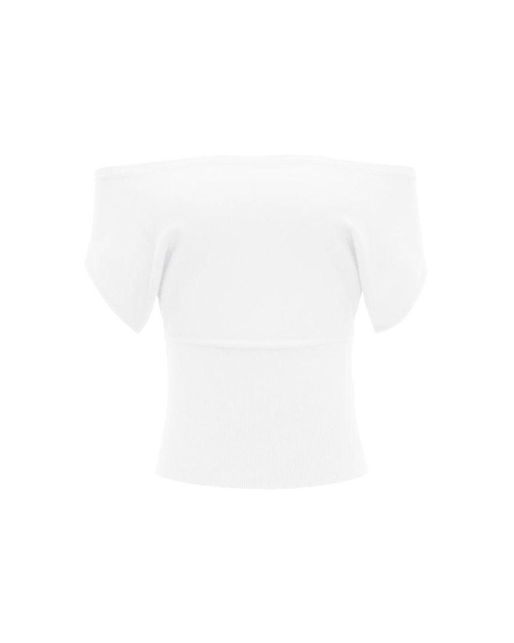 Garage White Off Shoulder Short Sleeve Cinch Waist Top