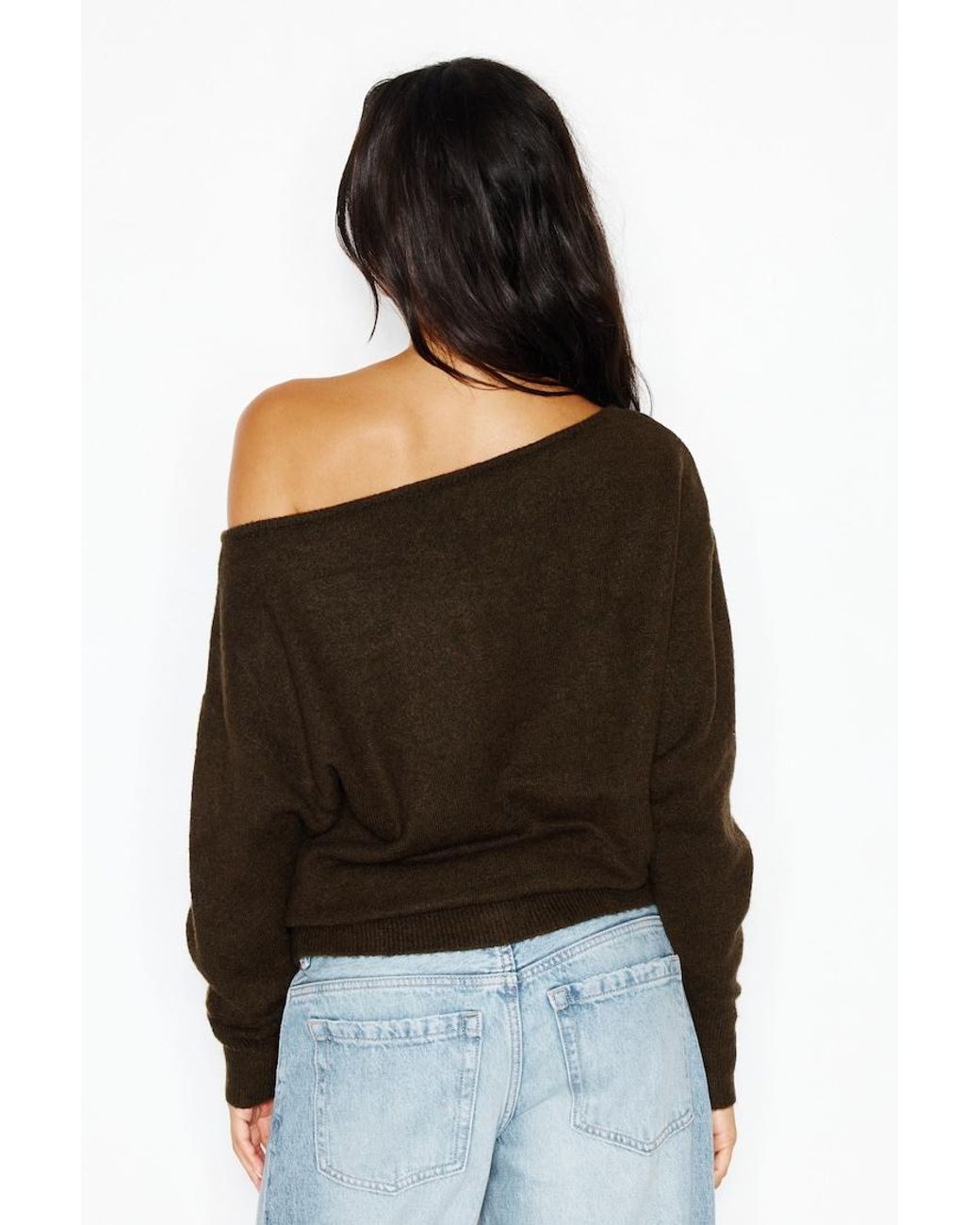 Garage Black Long Sleeve Spongy Relaxed Off Shoulder Sweater