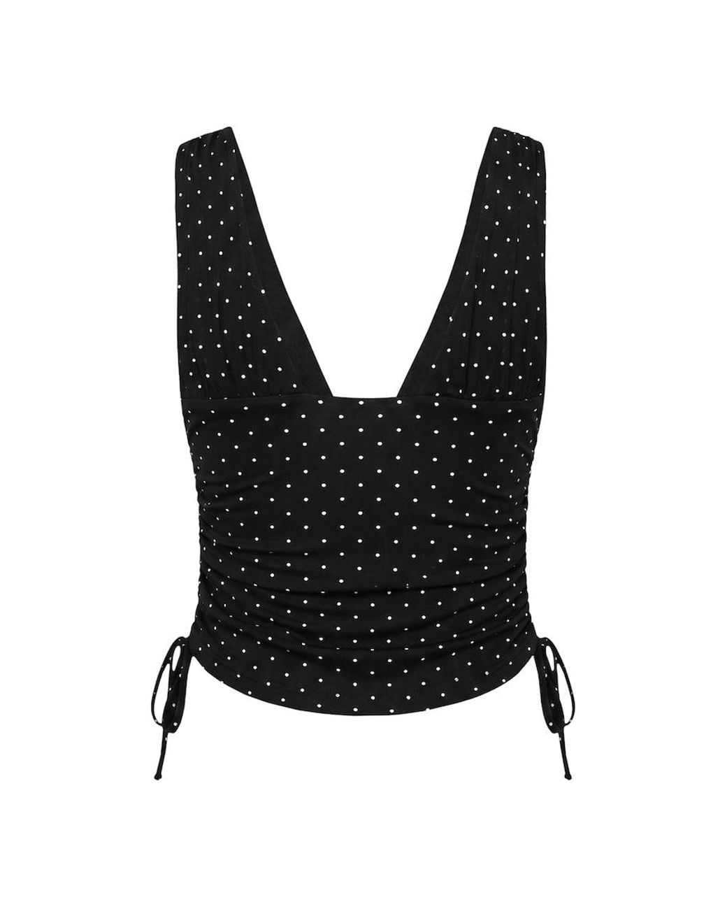Garage Black Plunge Ruched Tie Mesh Top