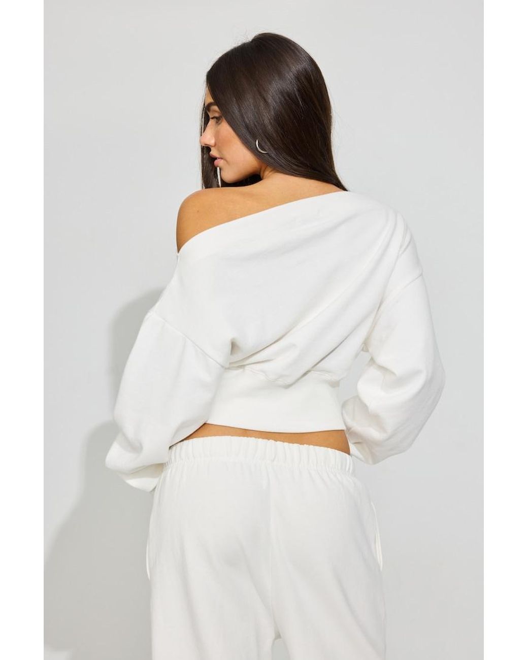 Garage White Softterry Rib Off Shoulder Sweater