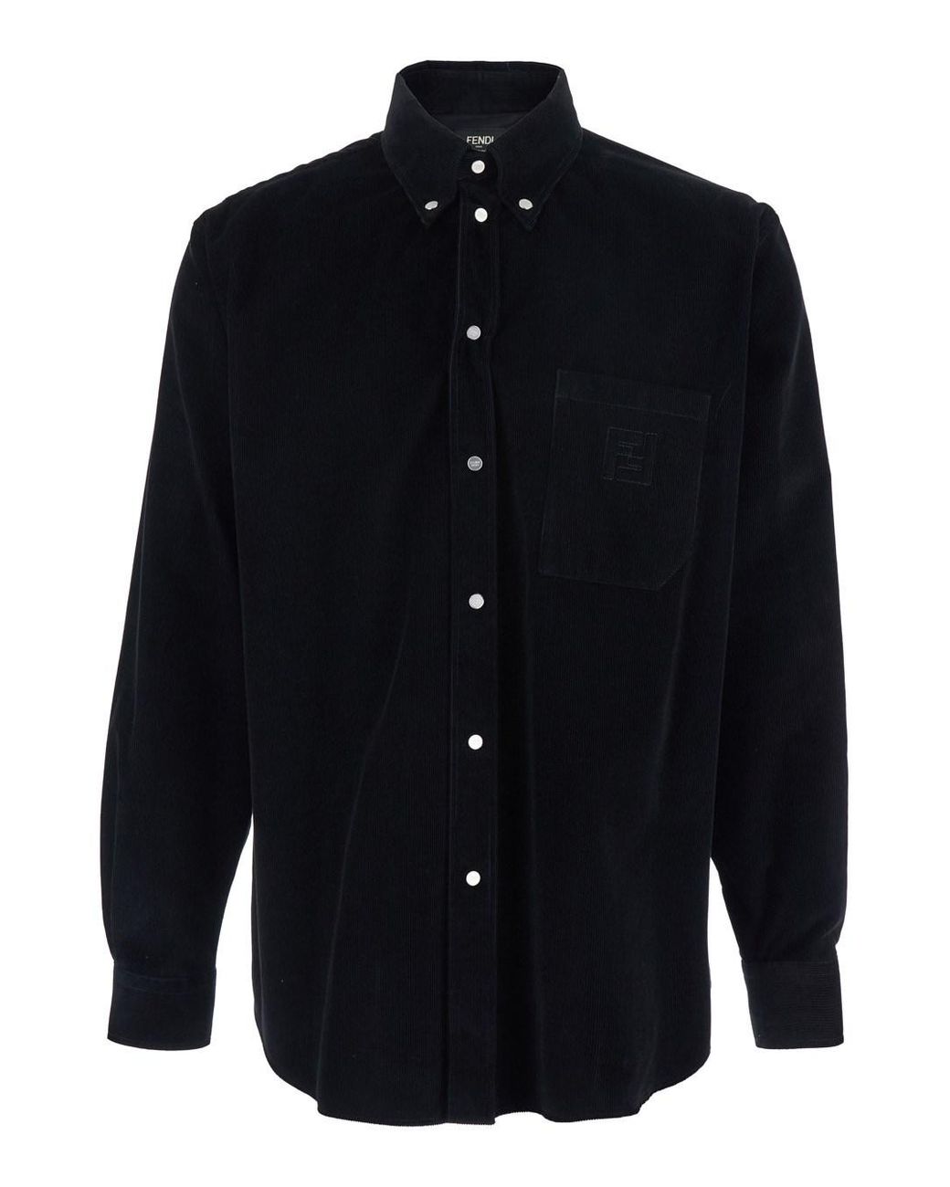 Fendi Blue Shirt With Button-Down Collar And Ff Embroidery On The Front for men