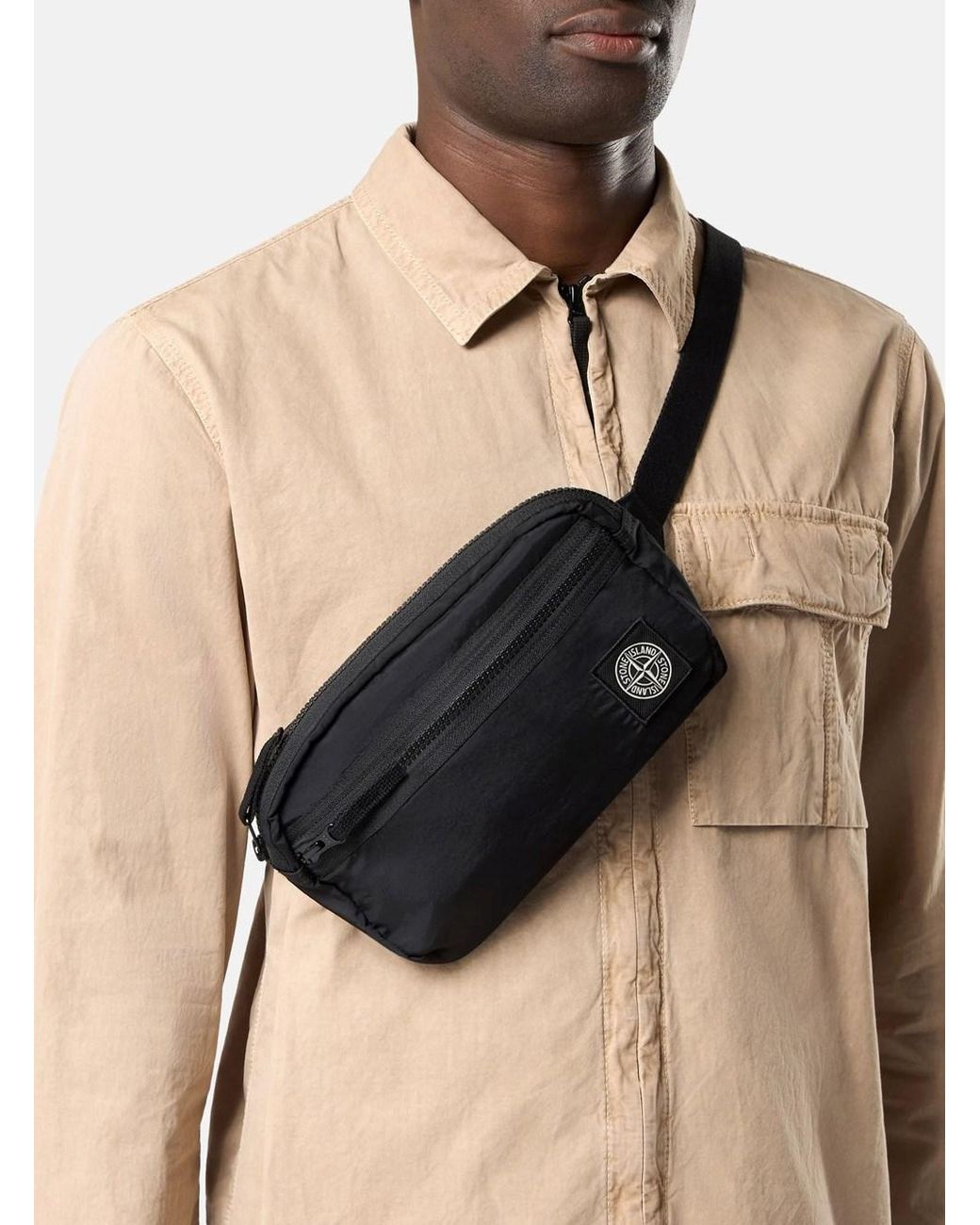 Stone Island Black Tech Fabric Belt Bag — Polyamide Backpacks for men