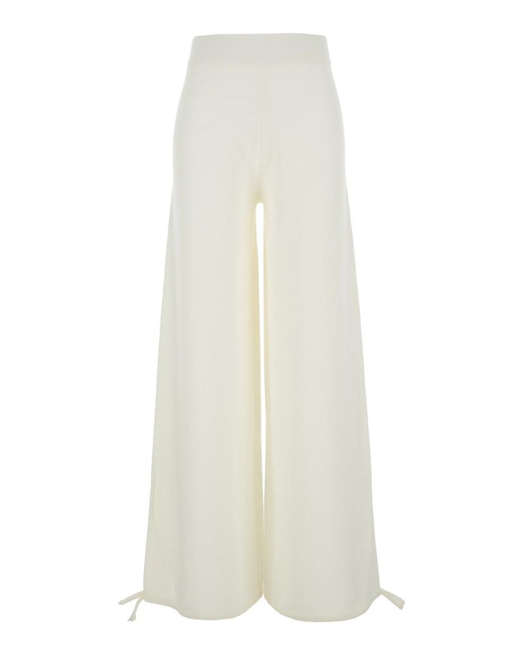 Max Mara White Wool Wide Leg Pants With Elastic Waist Virgin Trousers