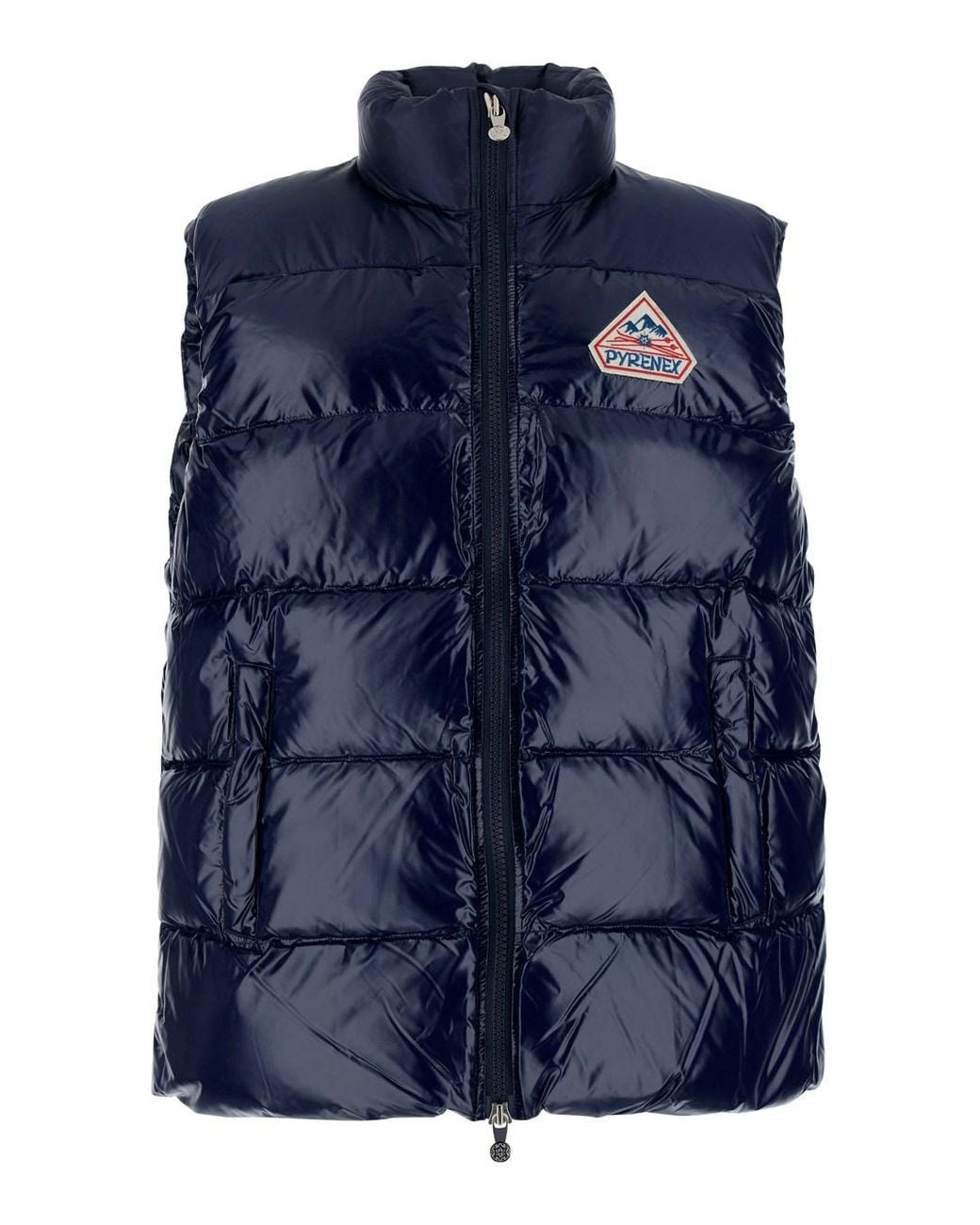 Pyrenex Blue Sleeveless Down Jacket With High Neck And Logo Patch On T