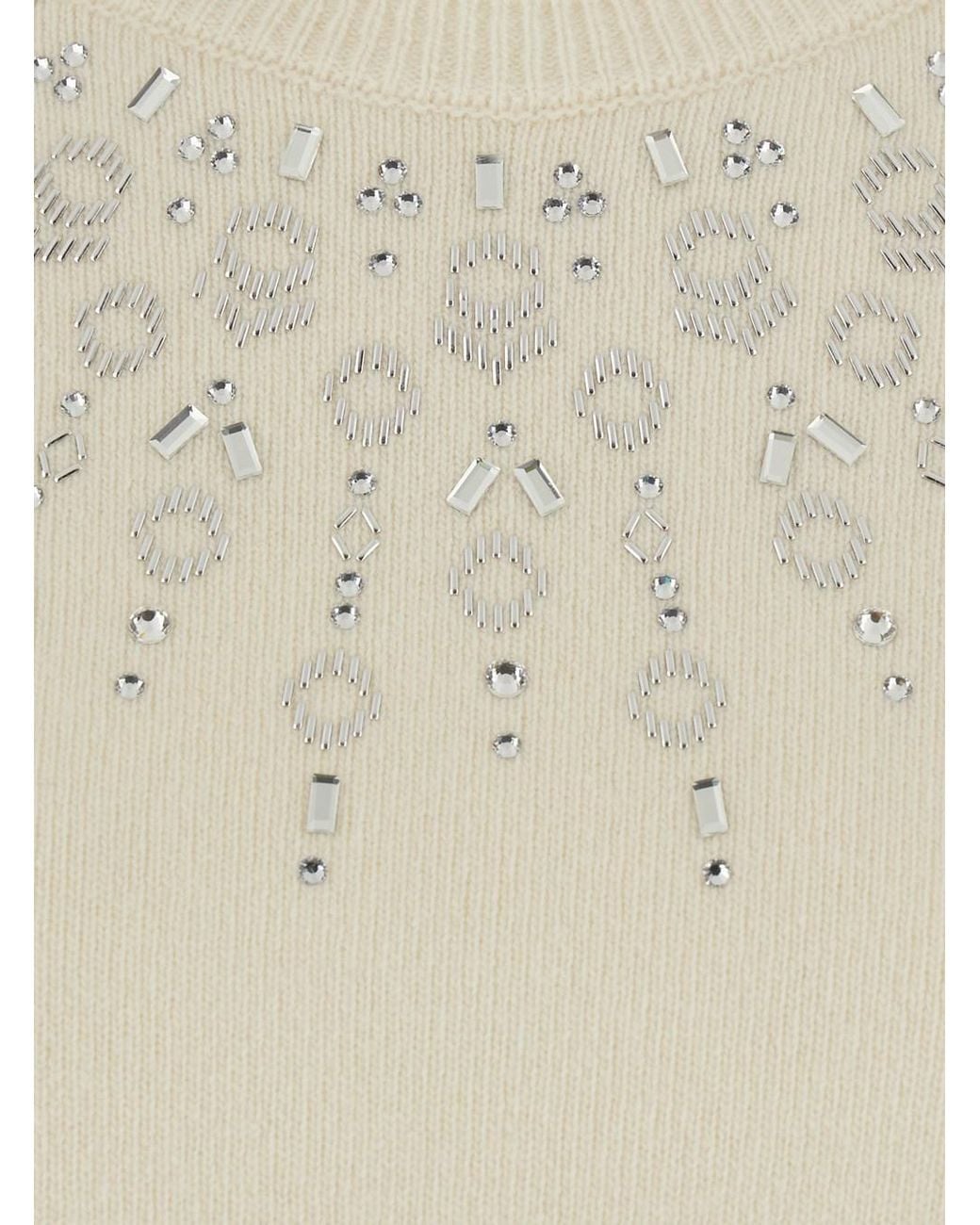 Jucca White Sweater With Rhinestone Details