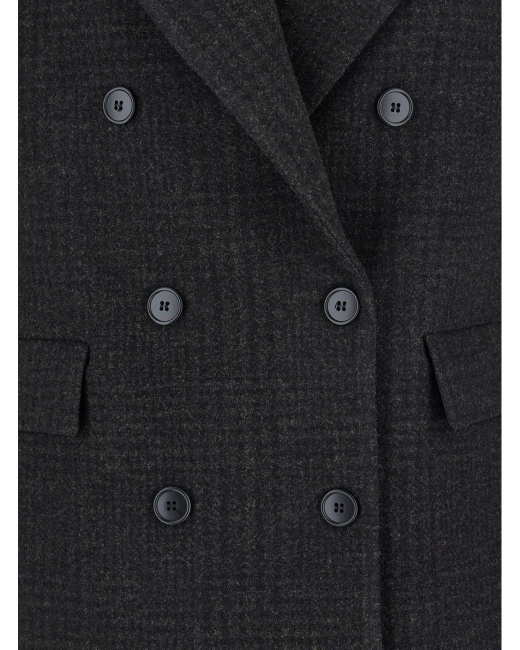 Le Plain Black Double-Breasted Jacket With Peak Revers And All-Over Che