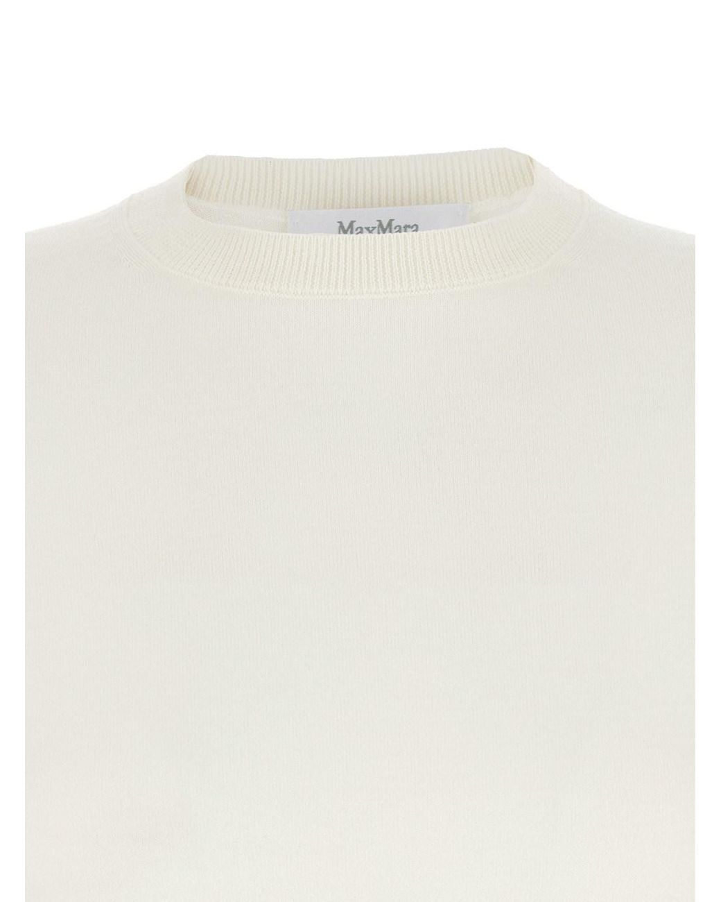 Max Mara White Crewneck Wool Sweater With Short Sleeves Virgin Tops