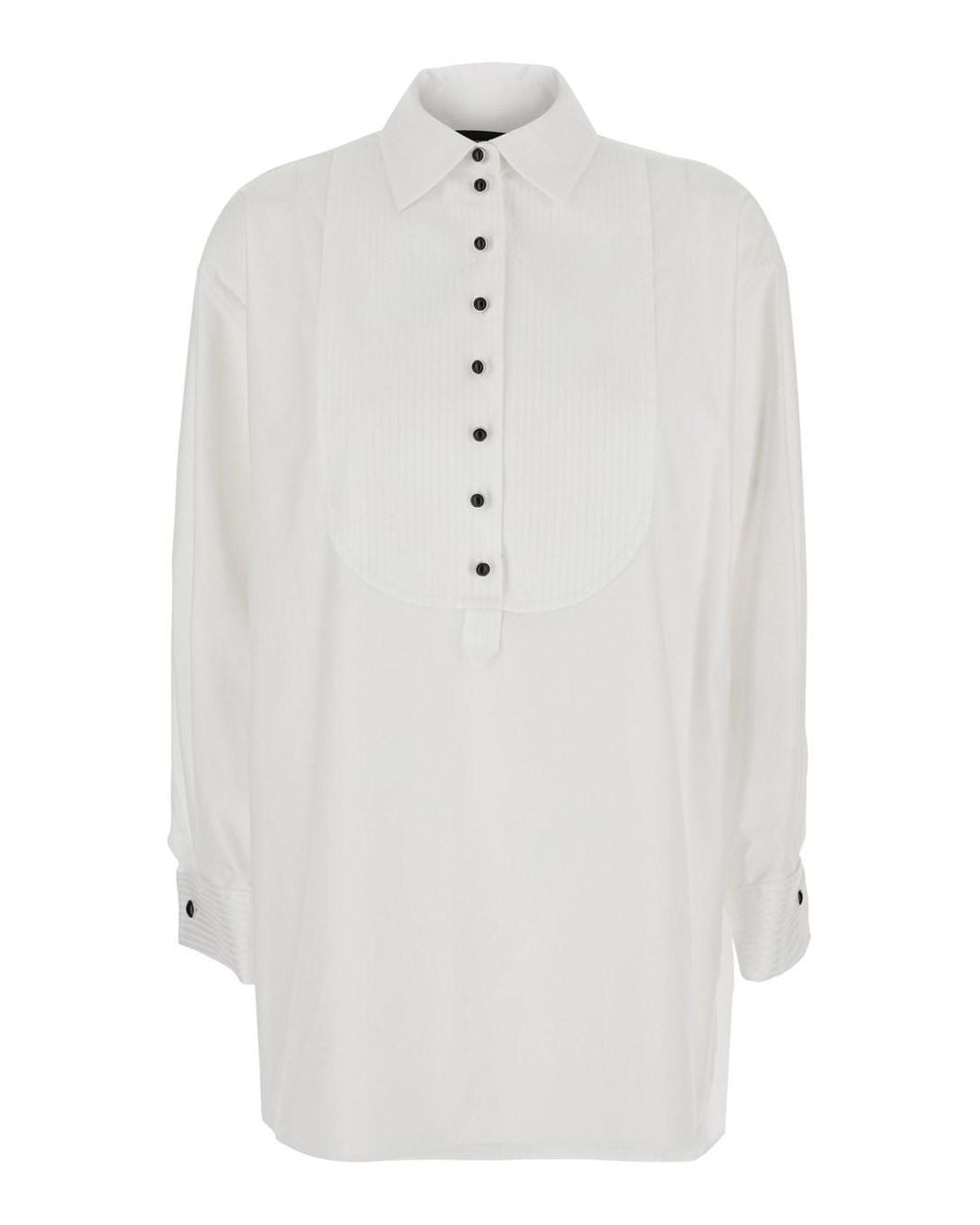 Emporio Armani White Cotton Long Sleeve Collar Blouse For