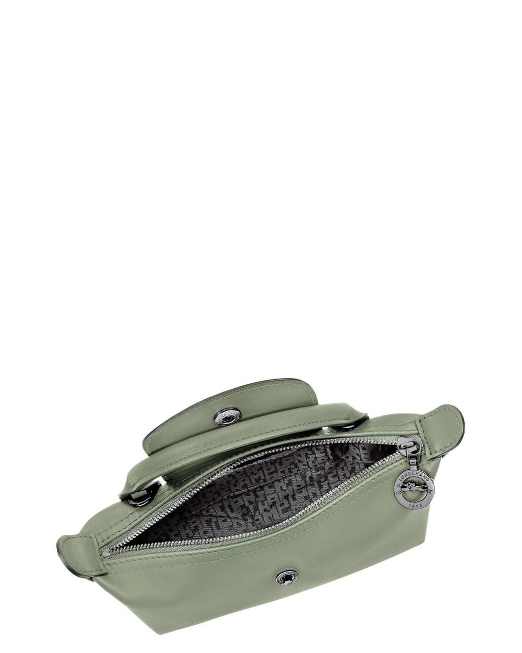 Longchamp Green Le Pliage Xtra Leather Mini Tote Bag With Embossed Logo, Magnetic Front Closure & Removable Strap