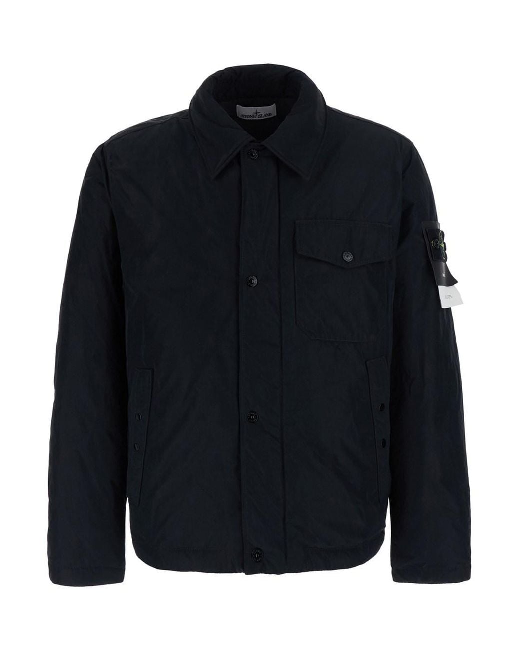 Stone Island Blue Jacket With Classic Collar And Logo Patch On The Sl for men