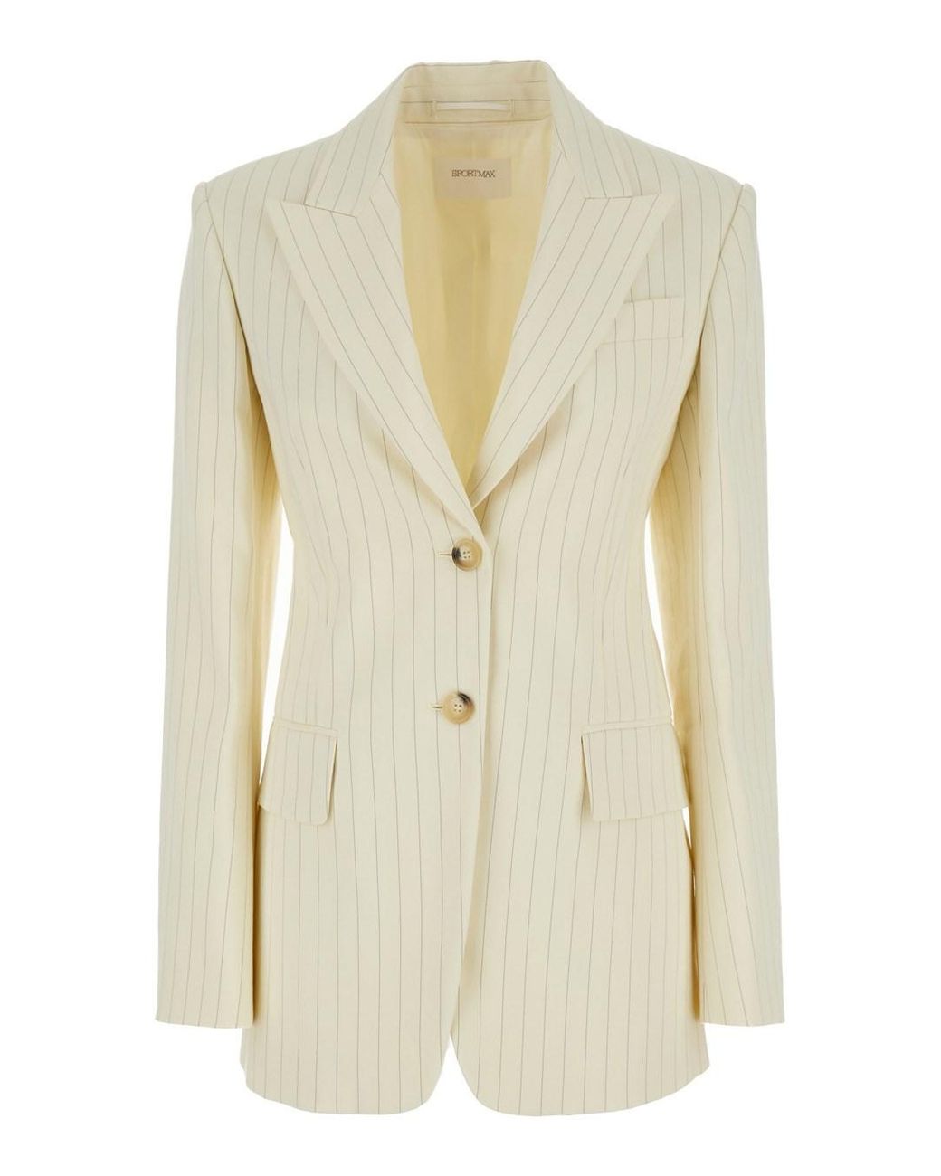 Sportmax White Cream Aversa Single-Breasted Striped Blazer