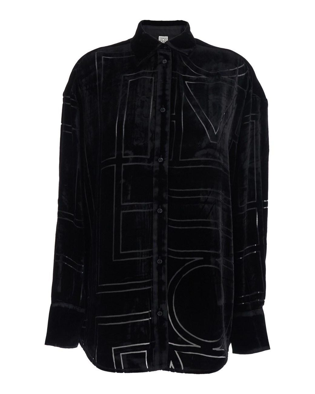 Totême Blue Oversized Shirt With Classic Collar And All-Over Logo Mon