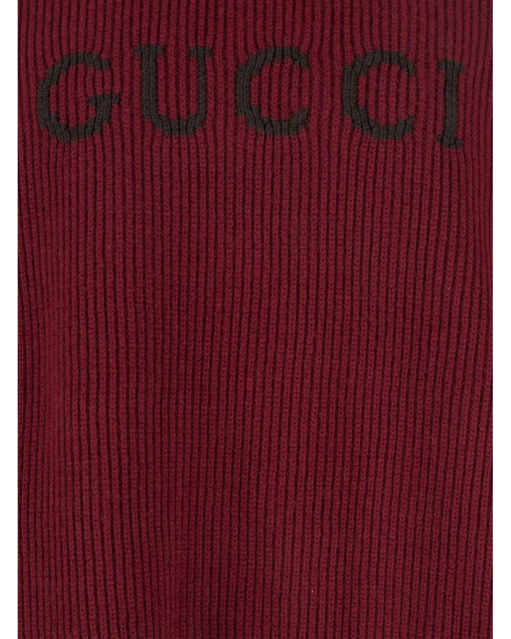 Gucci Red Bordeaux Crewneck Sweater With Logo Lettering Embroidery On The Front for men