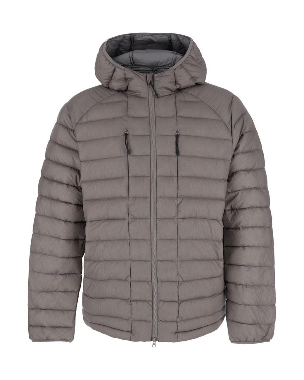 Hiking Patrol Gray Down Jacket With Hood And Two Front Zip Pockets In for men