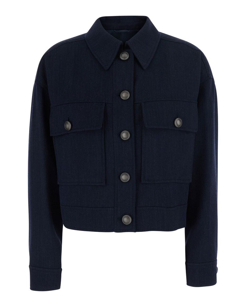 Brunello Cucinelli Blue Cropped Wool Jacket Blazers