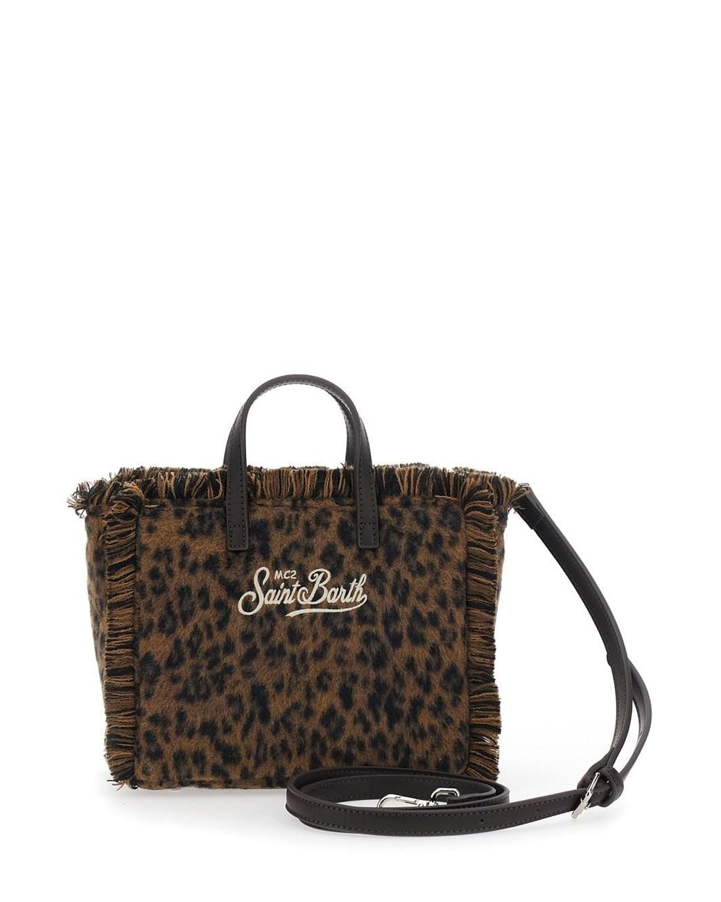 Mc2 Saint Barth Black Handbag With Felt And Leopard Details, Made Of Polyest