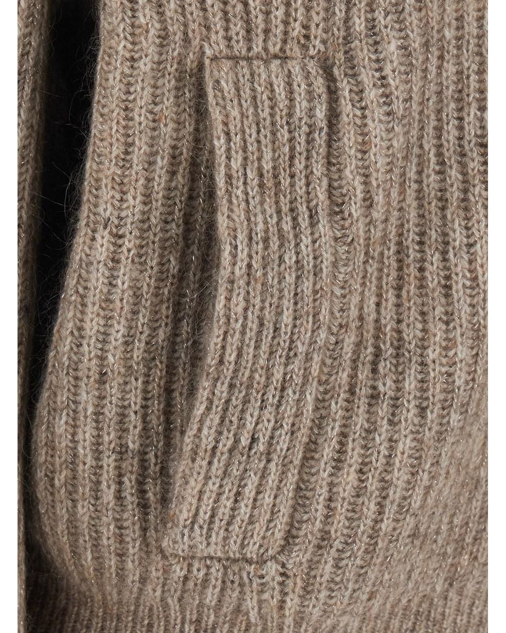 Brunello Cucinelli Brown Wool High-Neck Zip Front Cardigan With Ribbed Finishes
