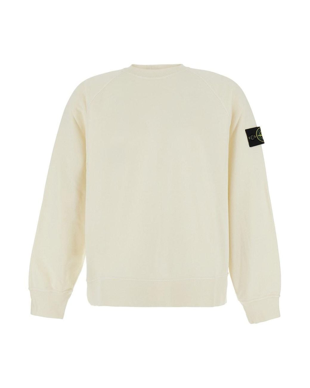 Stone Island White Crewneck Sweatshirt With Logo Patch On The Sleeve I for men