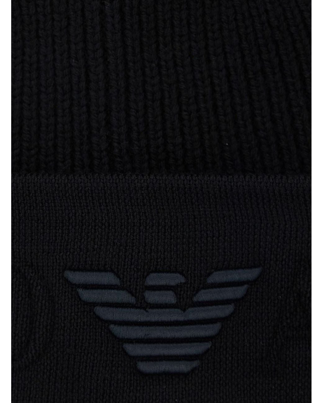 Emporio Armani Blue Beanie With Maxi Logo Embroidery On The Front for men