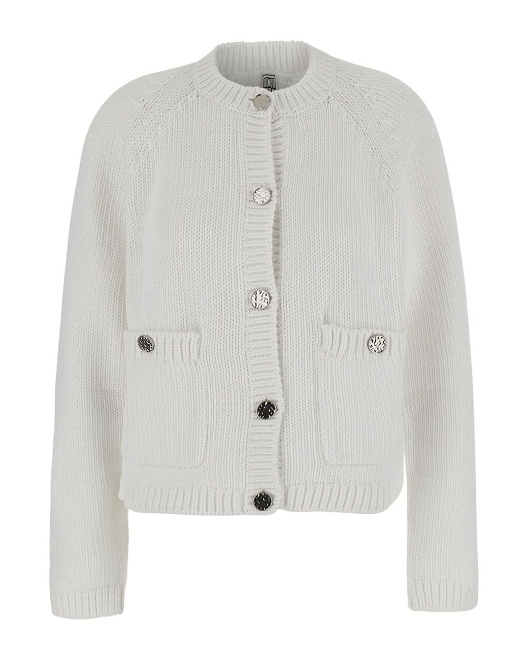 Totême Gray Cotton Crew Neck Cardigan Tops