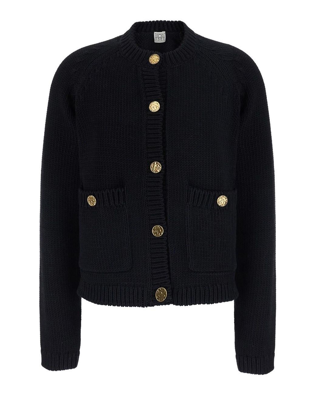 Totême Black Cardigan Crew Neck Cotton Tops