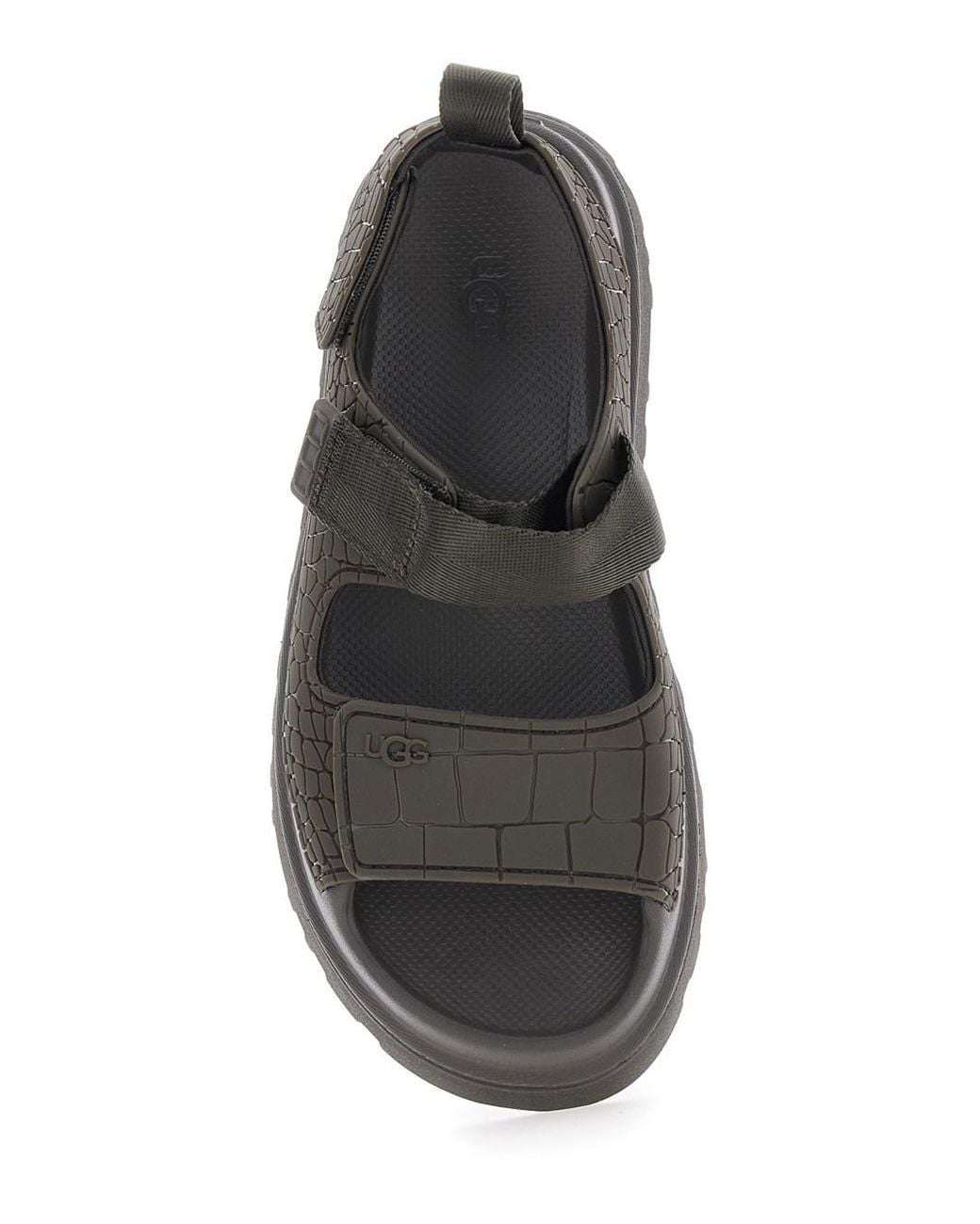 Ugg Black W Goldenglow Embossed Leather Sandals For