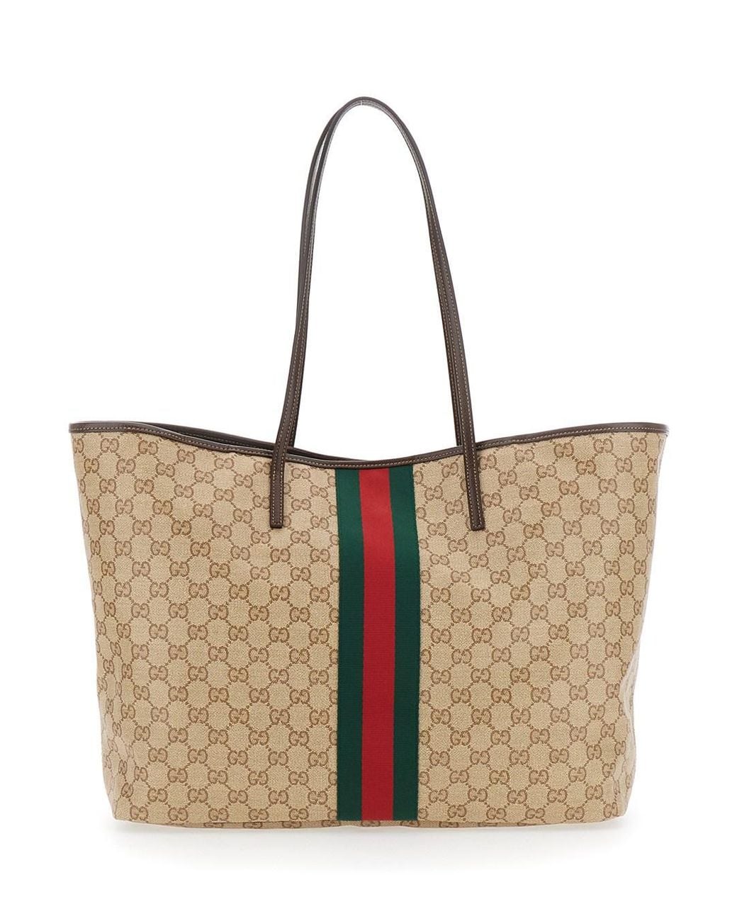 Gucci Natural 'Essence' Tote Bag With Maxi Web Stripe And Automatic Butt