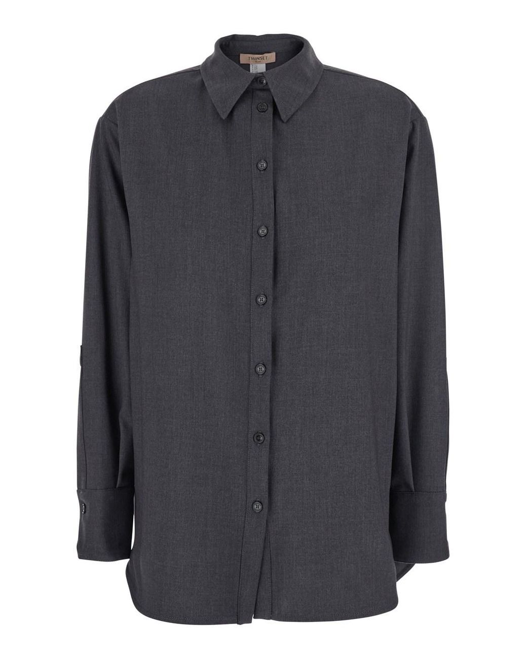 Camicia Con Colletto Classico E Placca Logo Sul Retro di Twinset in Gray