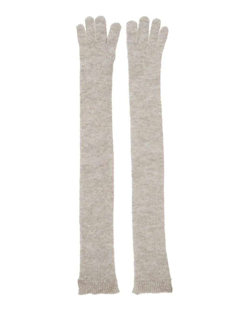Brunello Cucinelli White Brunello Cucinelli Sequin-Embellished Mohair-Wool Blend Gloves