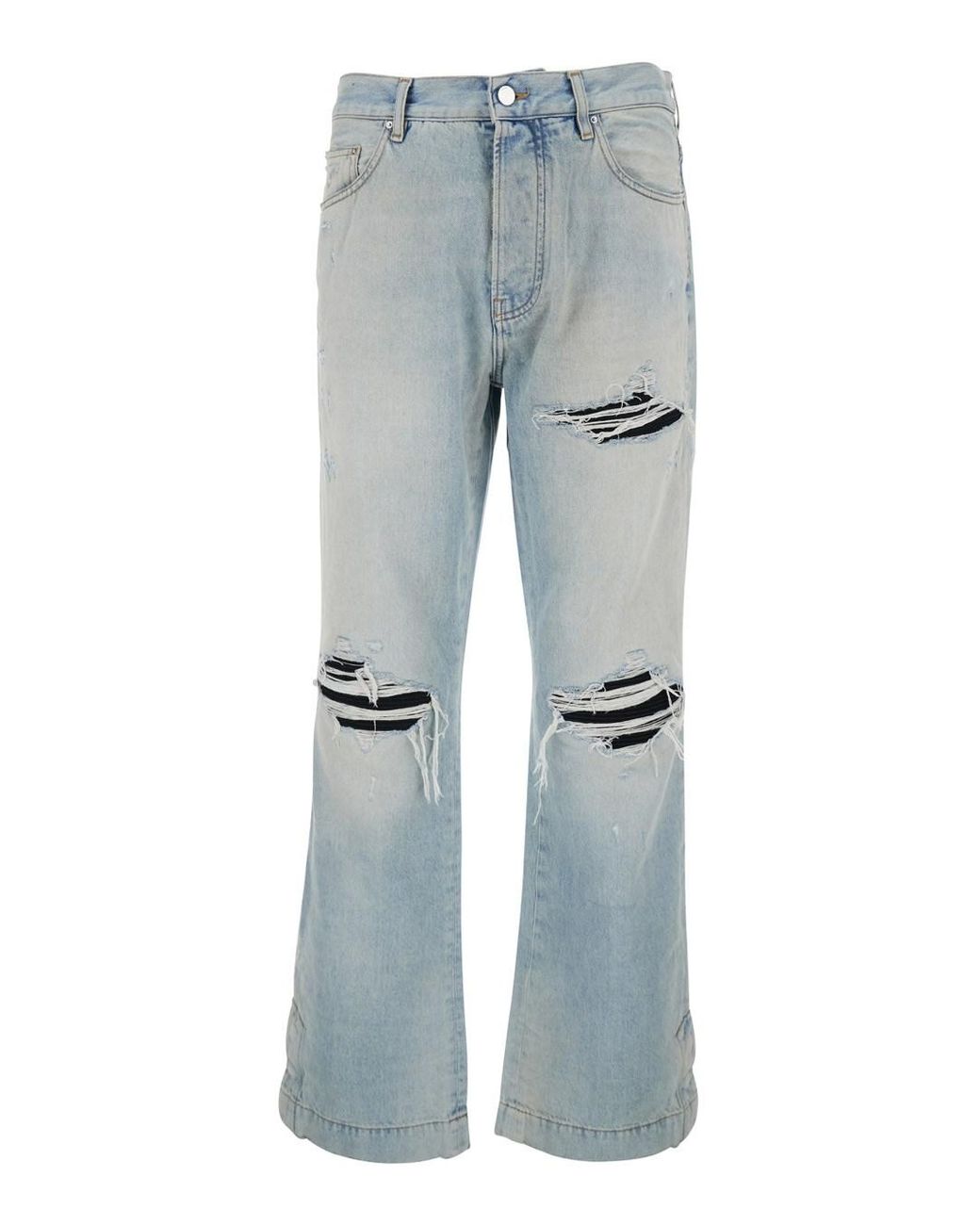 Amiri Blue Light Bliue Jeans With Flared Leg And Ripped Details for men
