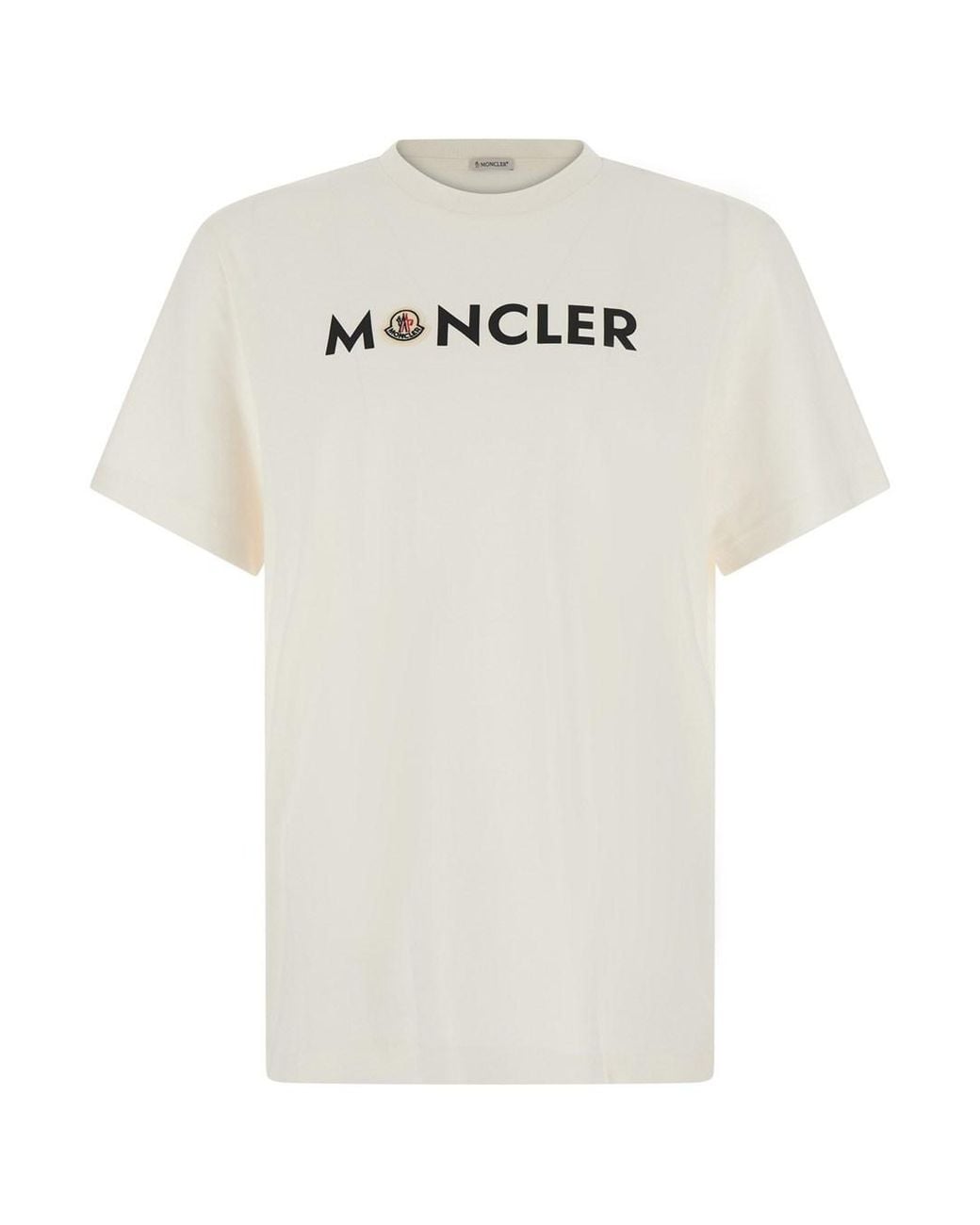 Moncler White Crew-Neck T-Shirt With Logo Lettering And Logo Patch On for men