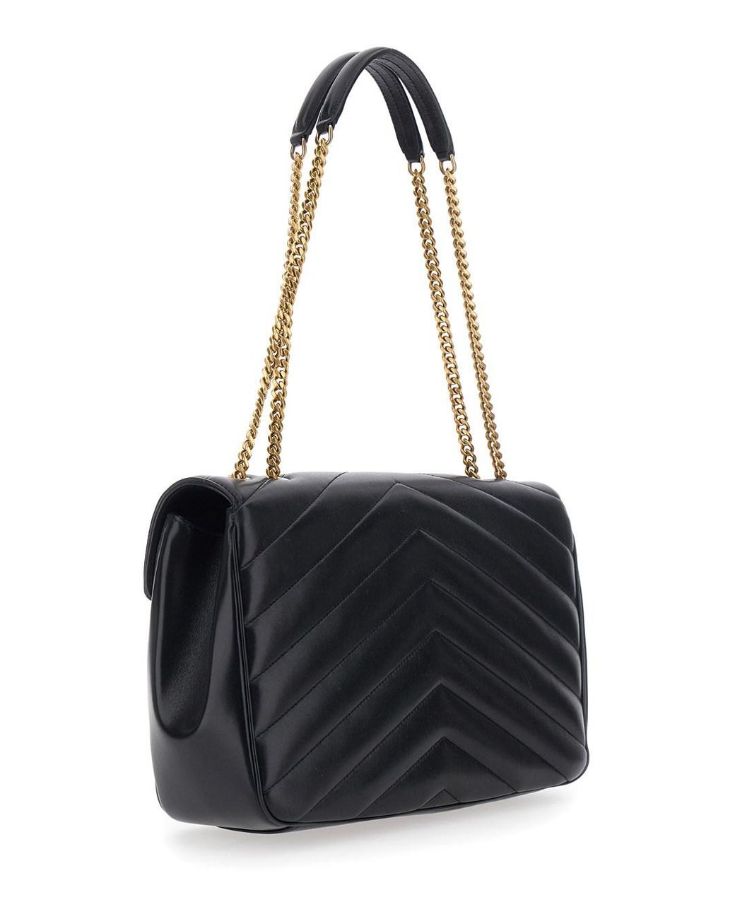 Saint Laurent Black Crossbody Bag 'Loulou' Large With Sliding Chain Strap And Cassandre Plaque On Front