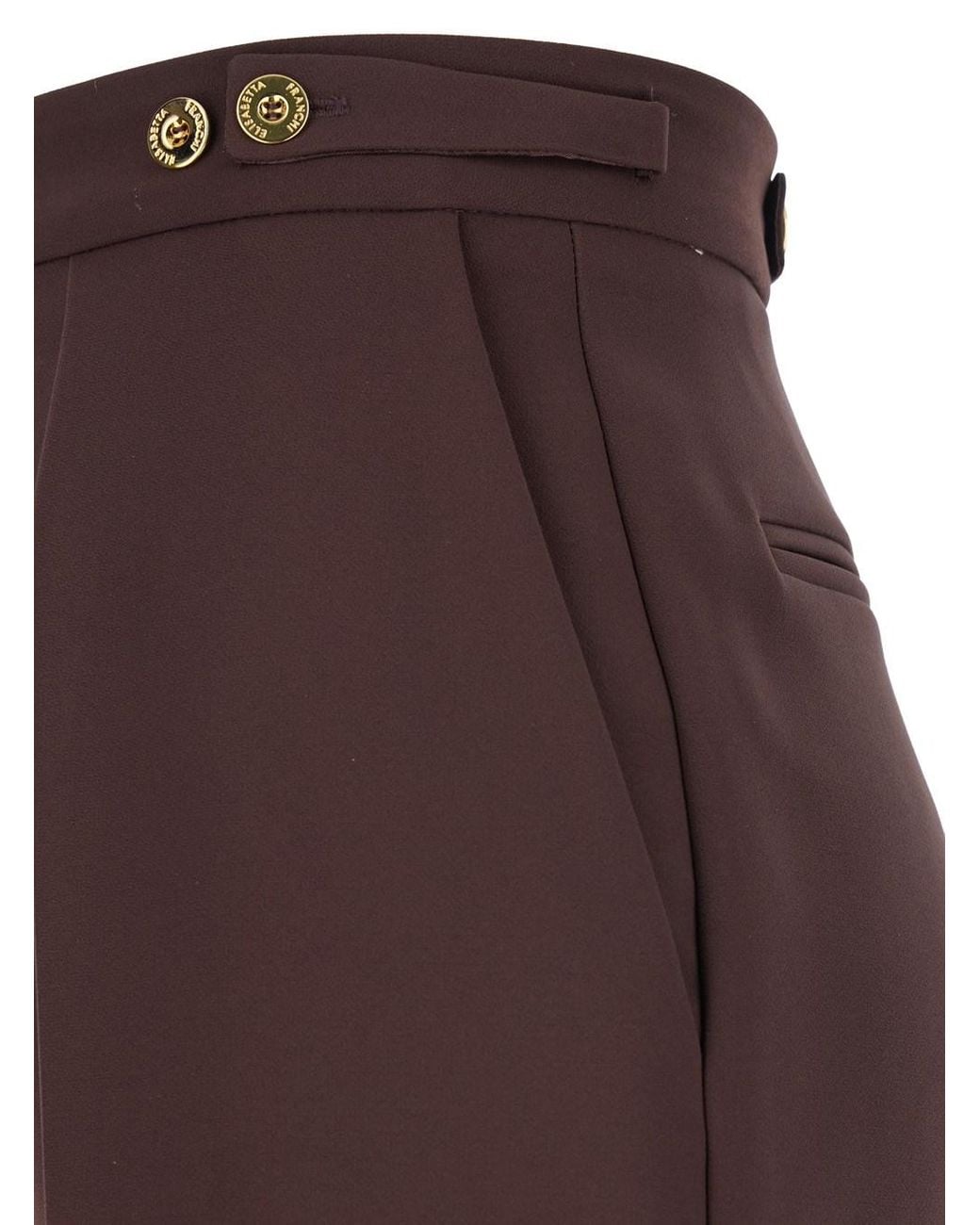 Elisabetta Franchi Brown Pants With Jewel Button Details