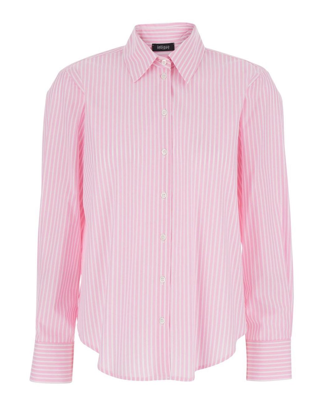 Le Plain Pink Shirt With Classic Collar And Striped Motif