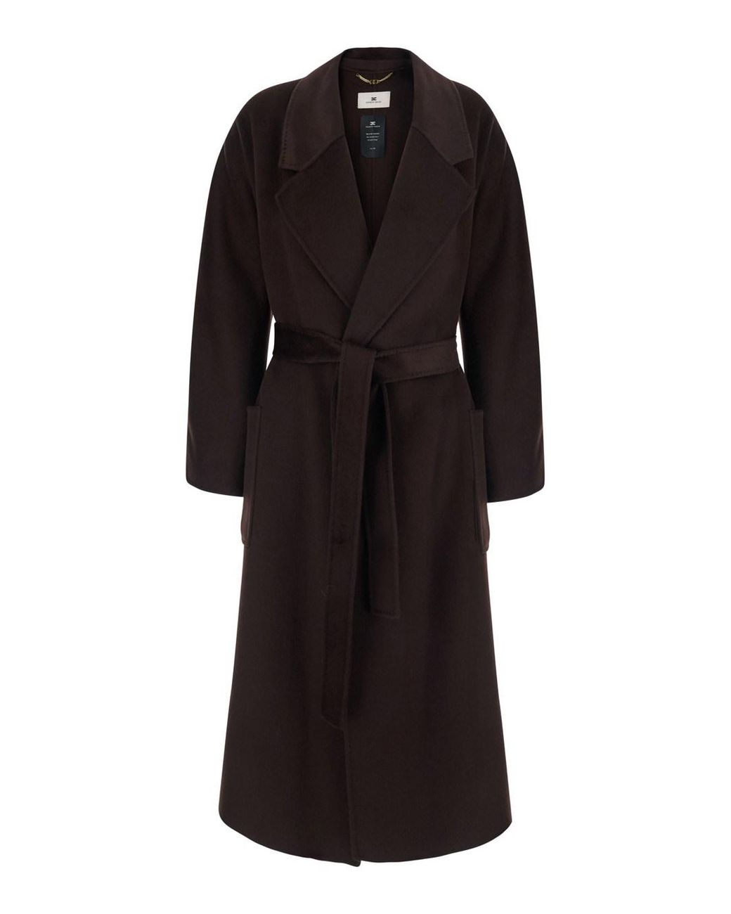 Elisabetta Franchi Black Belted Coat Tech Fabric