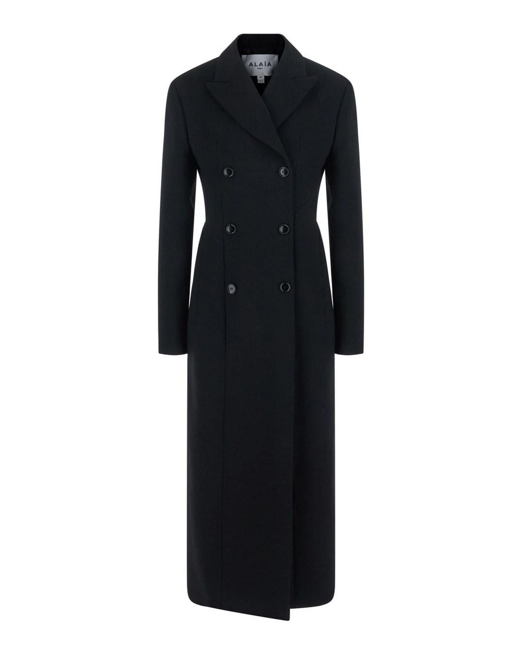 Alaïa Black Coat With Lapel Collar, Featuring Long Sleeves And Front Button