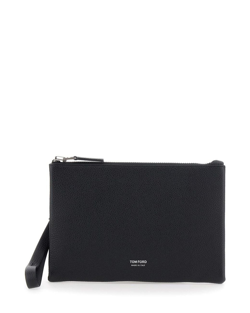 Tom Ford Black Clutch With Wrist Strap And Logo Lettering On The Front for men