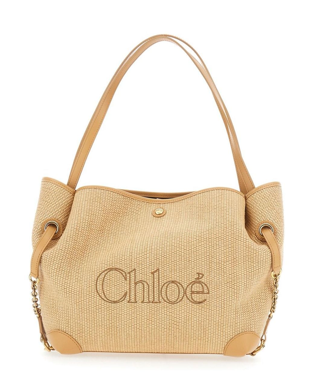 Chloé Natural 'Chloe Clover' Tote Bag With Logo Lettering On The Front A